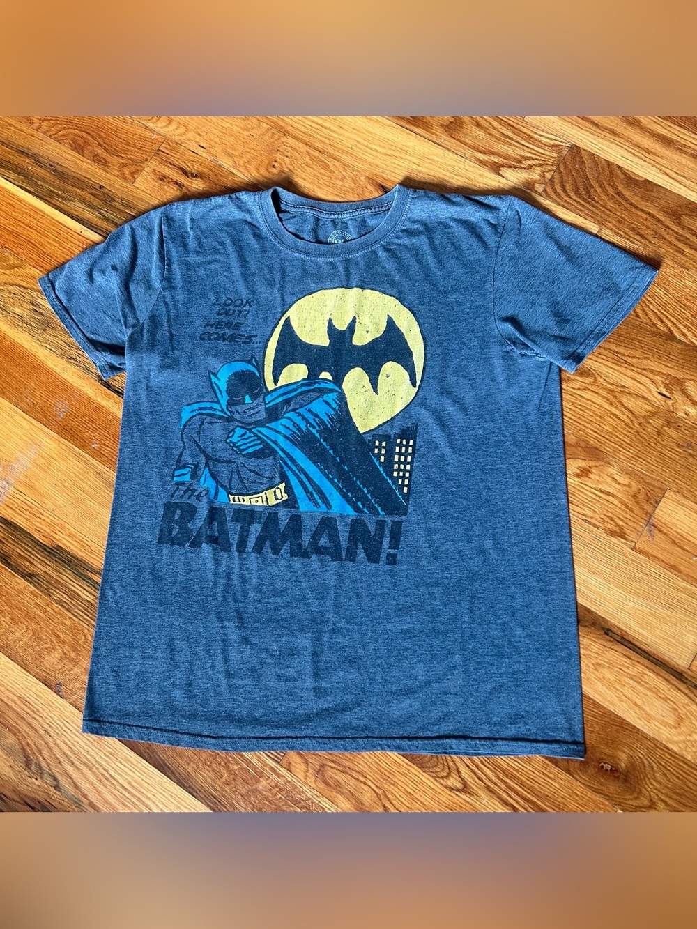 DC Comics Blue Batman Graphic Tee with Yellow Emblem